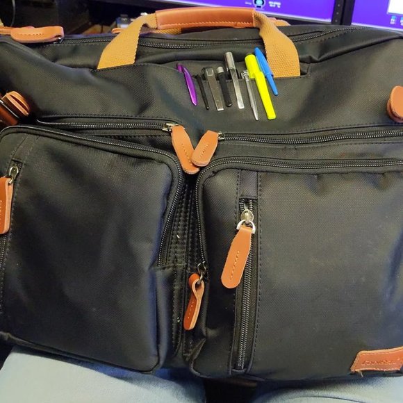 Men's Black Convertible Backpack fits 17.3 Inch Laptop - Picture 2 of 12